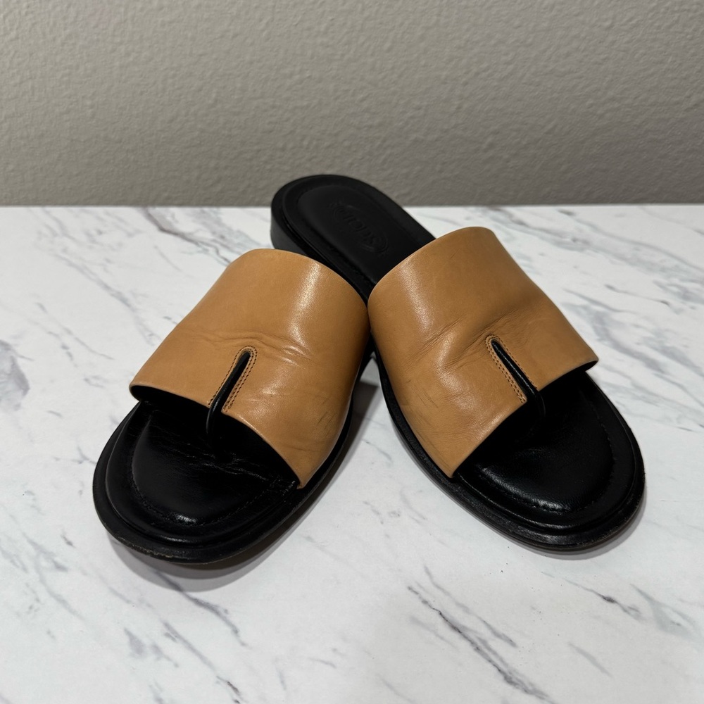 Tod’s Tan and Black Designer Slide Sandals